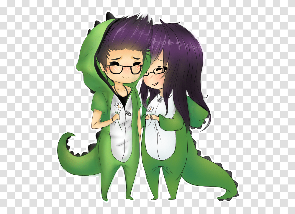 Dino Couple Anime Couple In Onesies, Person, Comics, Book, Manga Transparent Png