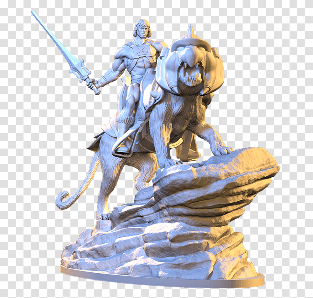 Diorama He Man And Battlecat, Statue, Sculpture, Figurine Transparent Png
