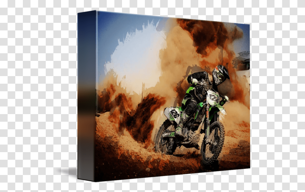 Dirt Bike In Cloud Of Dust By Elaine Plesser Motorcycle, Vehicle, Transportation, Motocross, Wheel Transparent Png