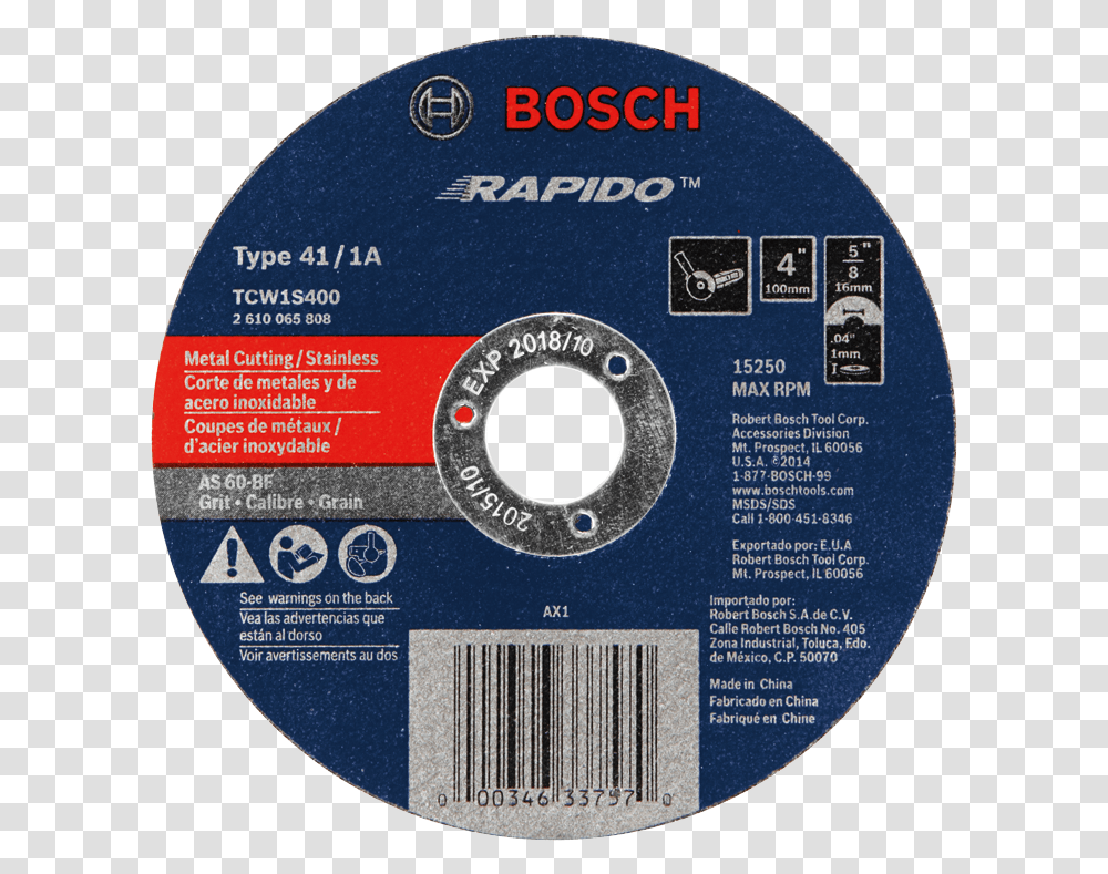 Disco Abrasivo Para Corte Rpido En Metalacero Bosch, Disk, Dvd Transparent Png