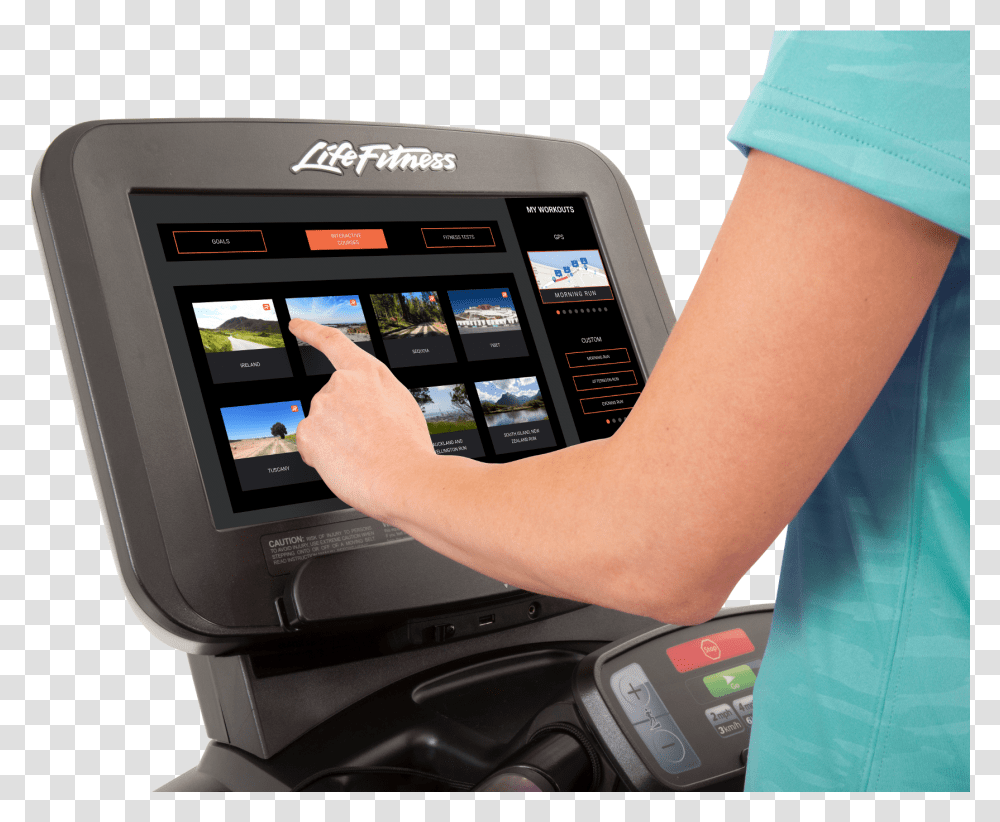 Discover Se3 Console Treadmill Lefthand Interactivecourses Life Fitness, Person, Human, Mobile Phone, Electronics Transparent Png