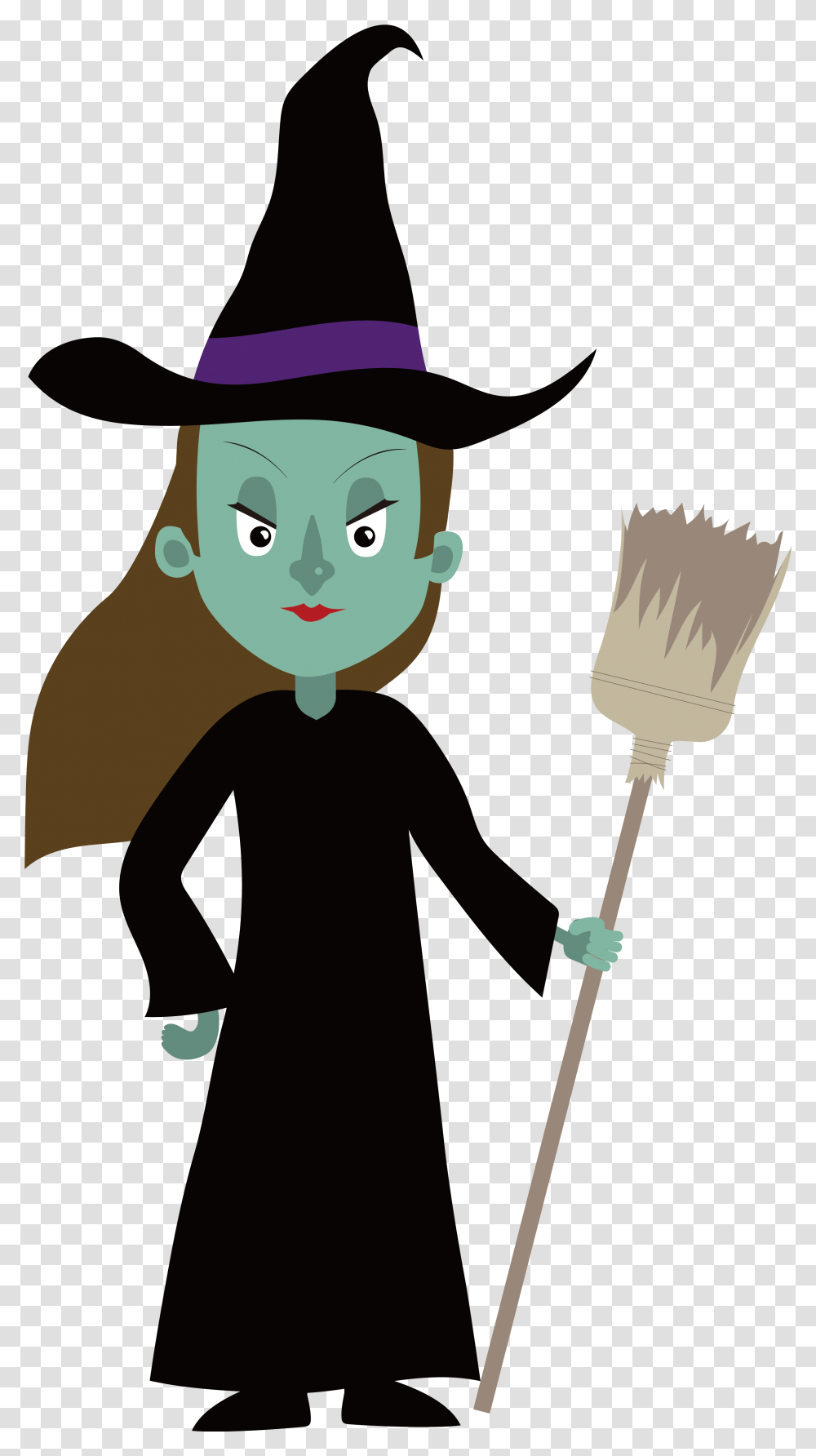 Disguise Halloween Illustration Black Witch Cartoon Witch In Disguise, Person, Human, Broom, Clothing Transparent Png