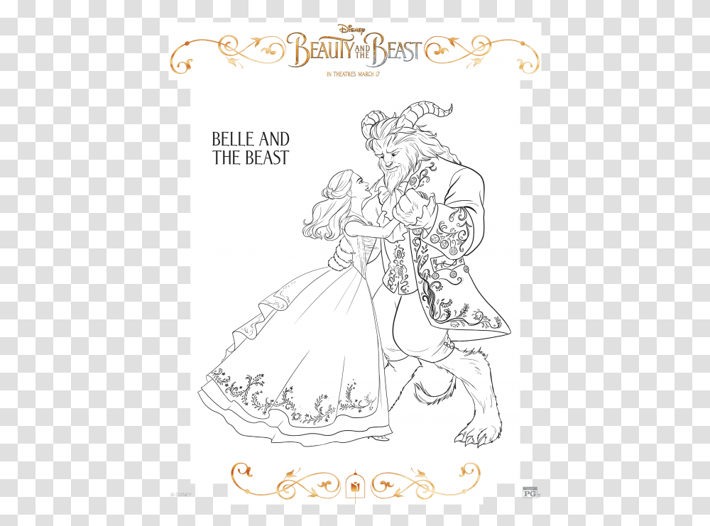 Disney Beauty And The Beast 2017 Coloring Pages, Drawing, Book Transparent Png