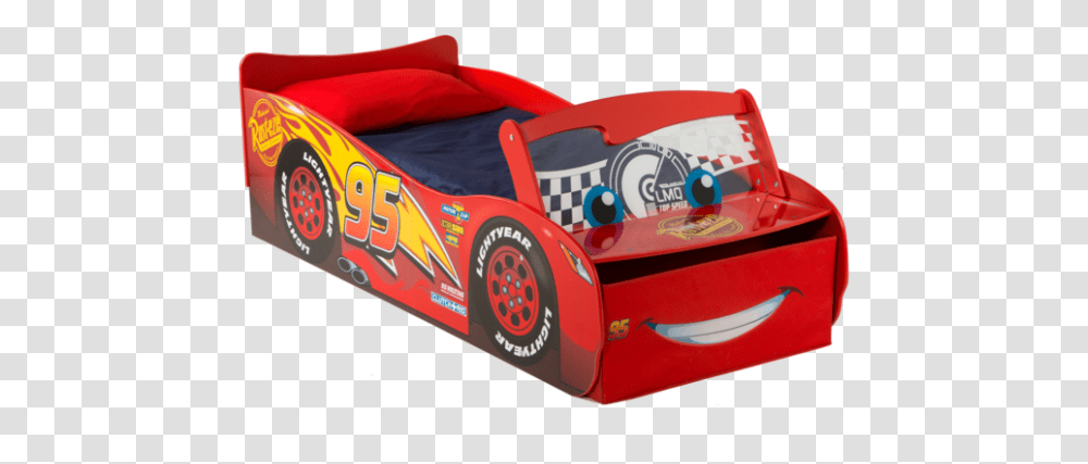 Disney Cars Lightning Mcqueen Toddler Bed With Light Up Lightning Mcqueen Bed, Furniture, Tire, Couch, Vehicle Transparent Png