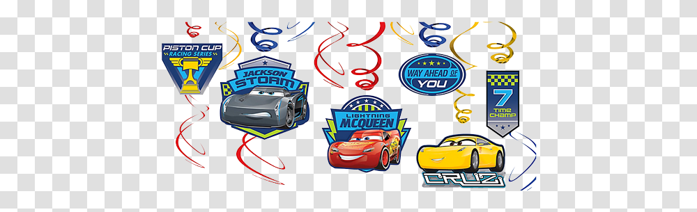 Disney Cars Swirl Decorations 3 Party Supplies Just Adornos Para Fiesta De Cars, Vehicle, Transportation, Flyer, Sports Car Transparent Png