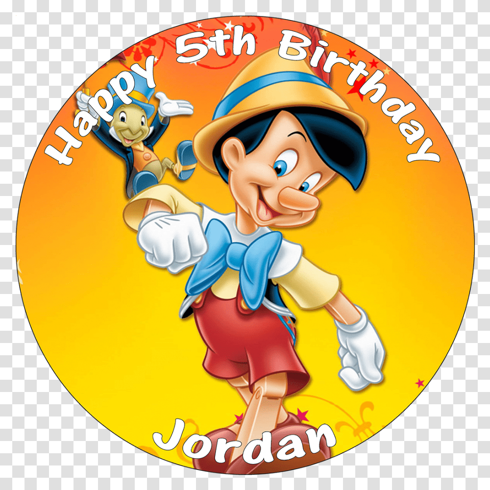 Disney Cartoon Characters Happy Birthday Pinocchio, Disk, Person, Dvd, Logo Transparent Png