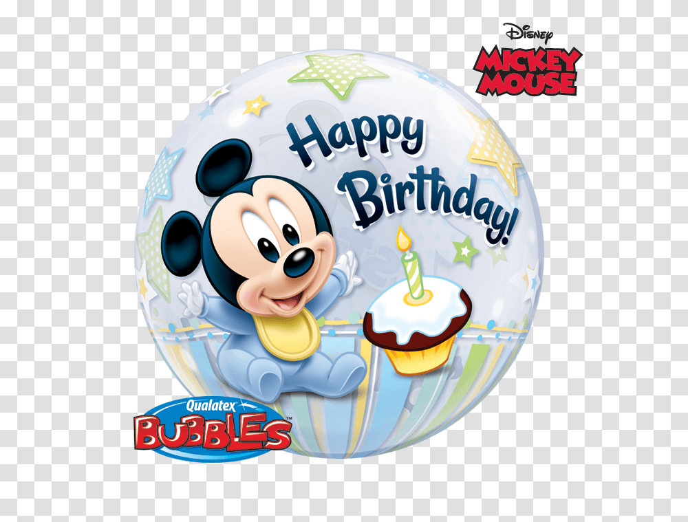 Disney Mickey Mouse Birthday Bubble Balloon, Label, Cream, Dessert Transparent Png