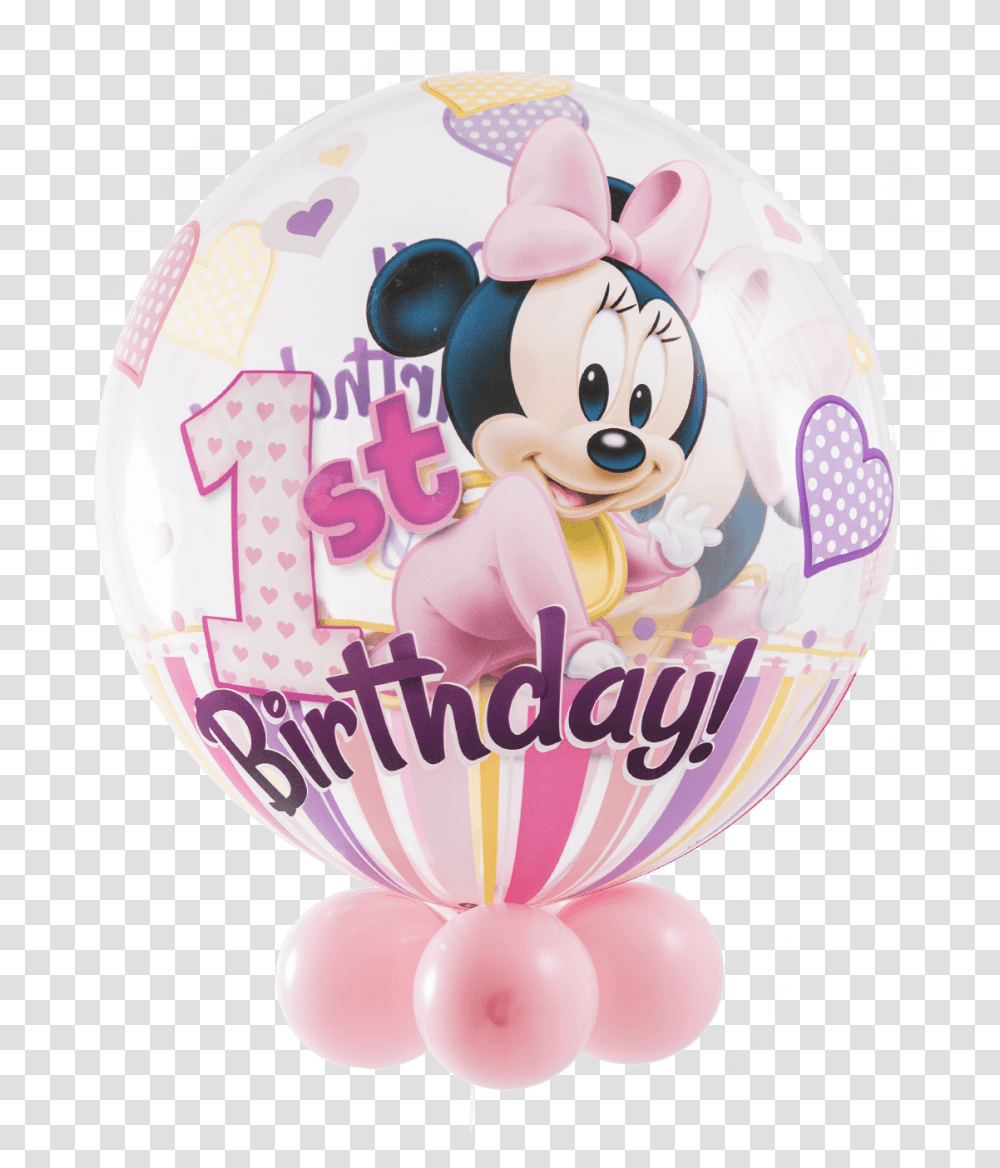 Disney Minnie Mouse 1st Birthday Bubble Balloon 1st Birthday Minnie Mouse Balloons, Sweets, Food, Confectionery, Sphere Transparent Png