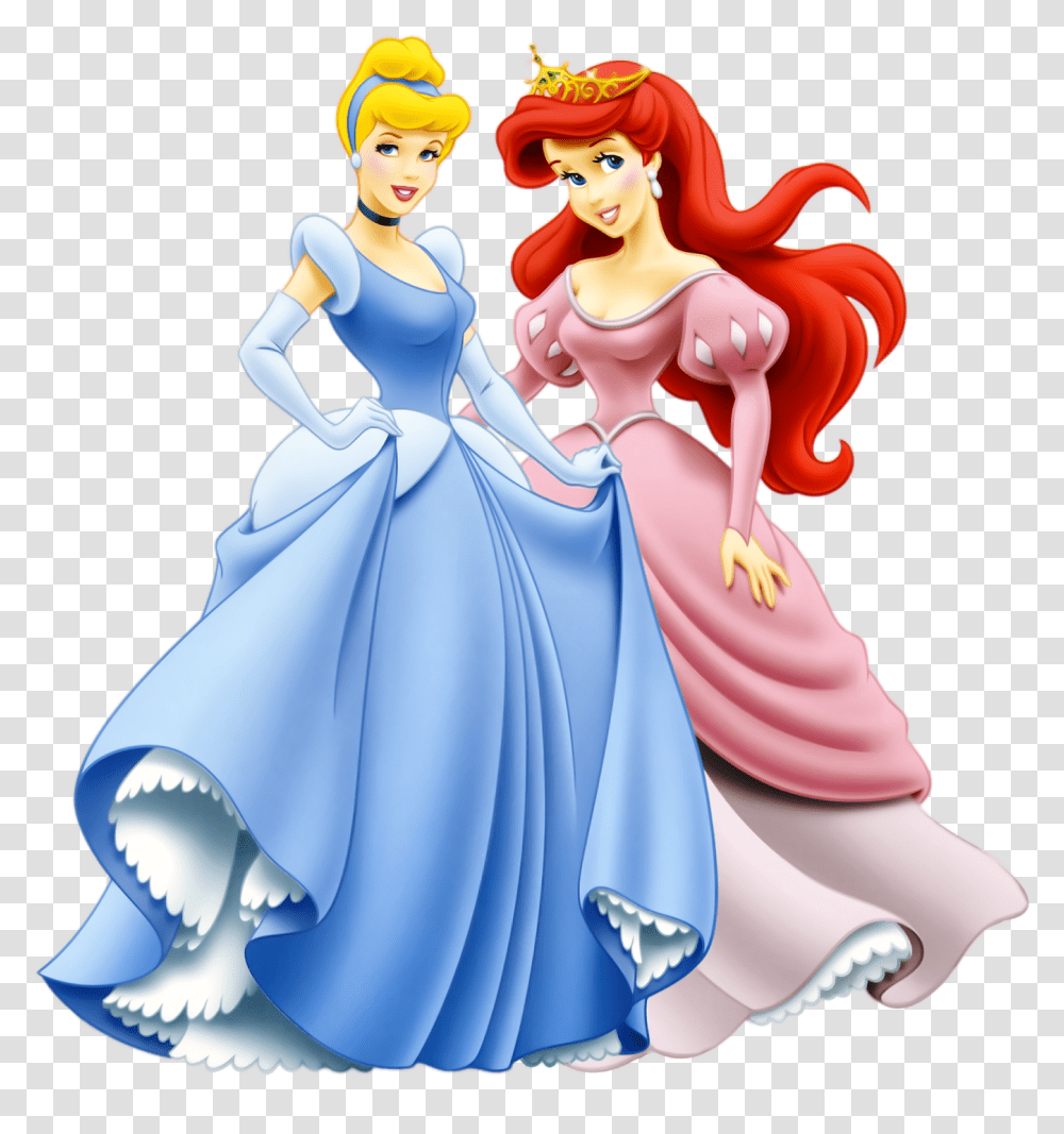 Disney Princess Ariel And Cinderella, Figurine, Person, Performer, Wedding Gown Transparent Png