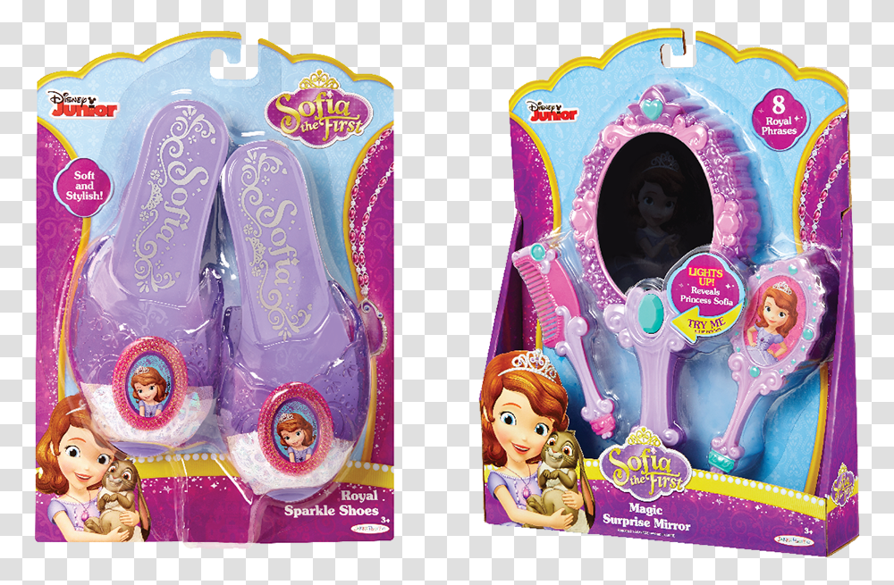 Disney Sofia The First Toy Packaging Sofia The First Mirror, Clothing, Doll, Footwear, Purse Transparent Png