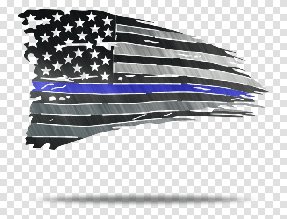 Distressed Thin Blue Line Flag, Vehicle, Transportation, Spaceship, Aircraft Transparent Png