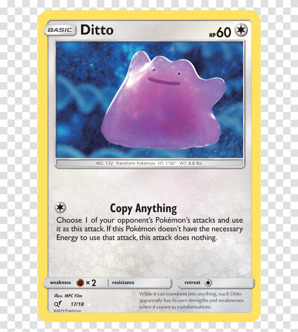 Ditto 1718 Holo Rare Ditto Pokemon Card Detective Pikachu, Fish, Animal, Outdoors, Sea Life Transparent Png