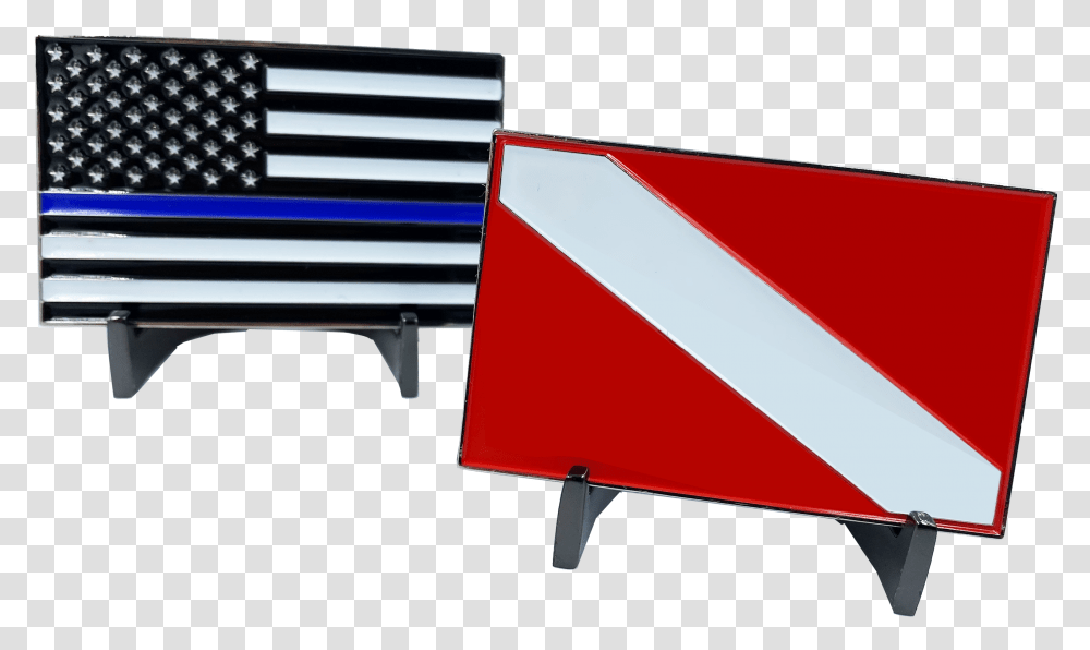 Dive Flag Challenge Coin With Thin Blue Line Us United States Olympic Committee, Symbol, Furniture, Fence, Word Transparent Png
