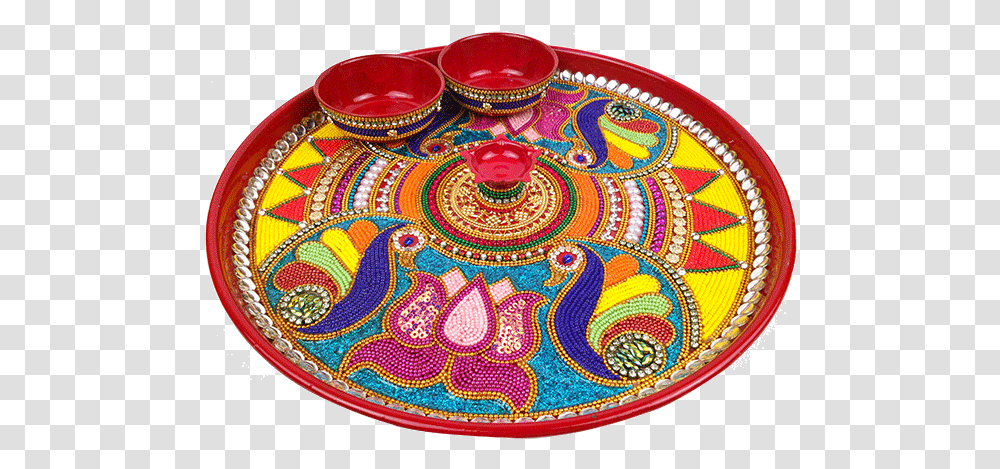 Diwali Rangoli High Quality Image Aarti Thali Decoration With Rangoli, Rug, Pattern, Porcelain, Pottery Transparent Png