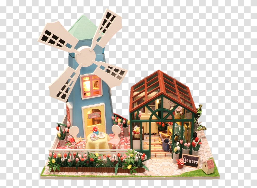 Diy M036 U2019amsterdam Windmill Flower Houseu2018 Wooden Miniature Dollhouse W Leds And Music Cross, Angry Birds Transparent Png