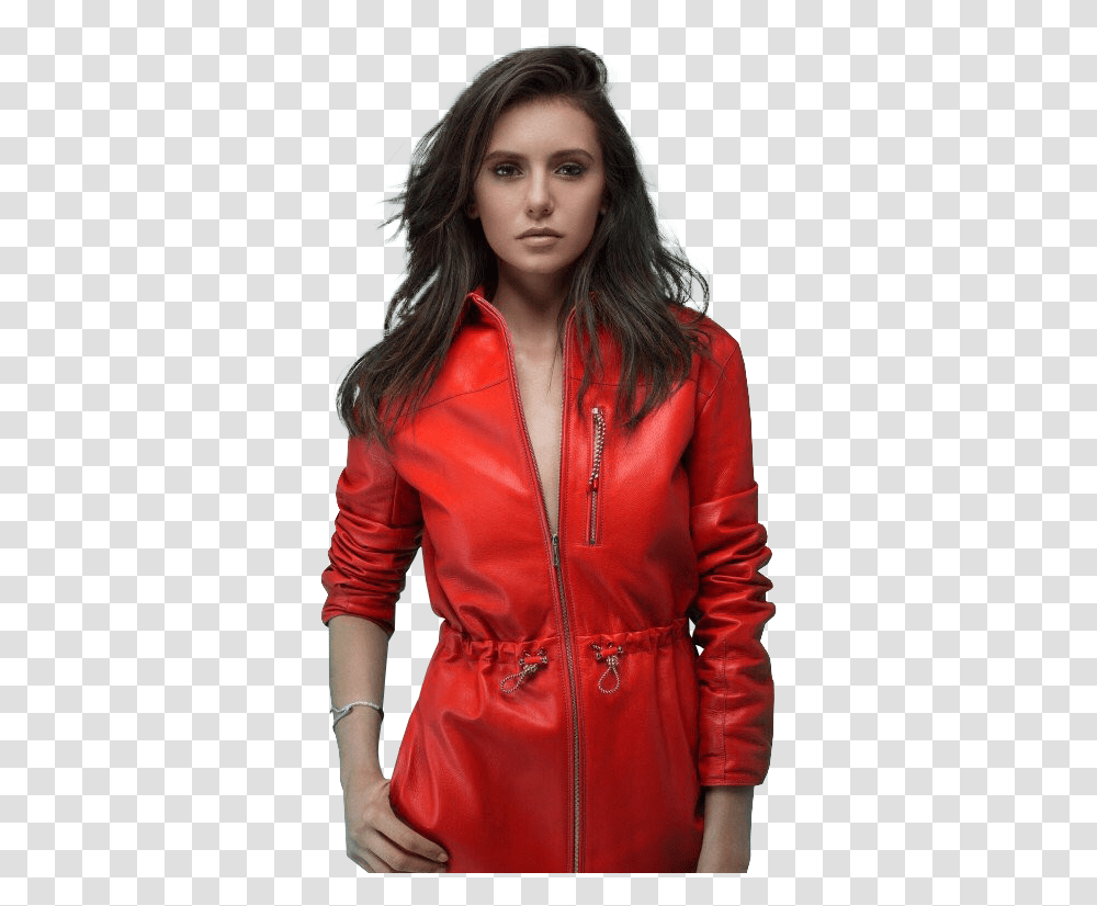 Dobrev Ninadobrev Nina Dobrev Nina Dobrev In Leather, Apparel, Jacket, Coat Transparent Png