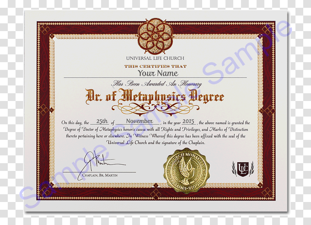 Doctor Of Metaphysics Degree, Diploma, Document, Passport Transparent Png