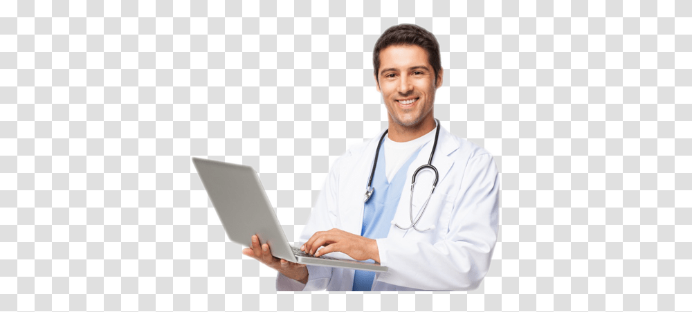 Doctor, Person, Lab Coat, Laptop Transparent Png