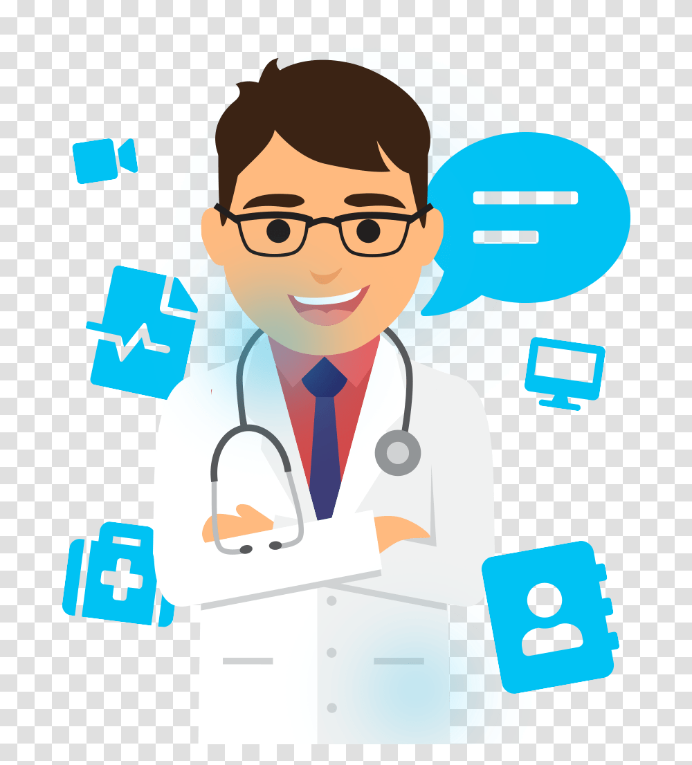 Doctor With Equipment Cartoon, Person, Human, Apparel Transparent Png