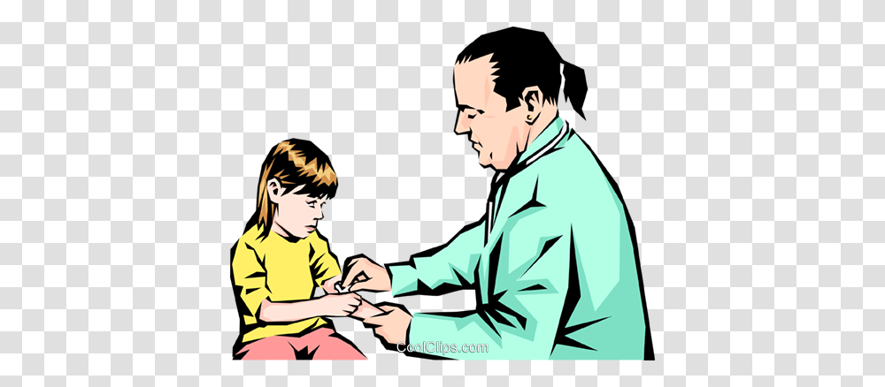 Doctor With Young Child Royalty Free Vector Clip Art Illustration, Person, Reading, Patient, Coat Transparent Png