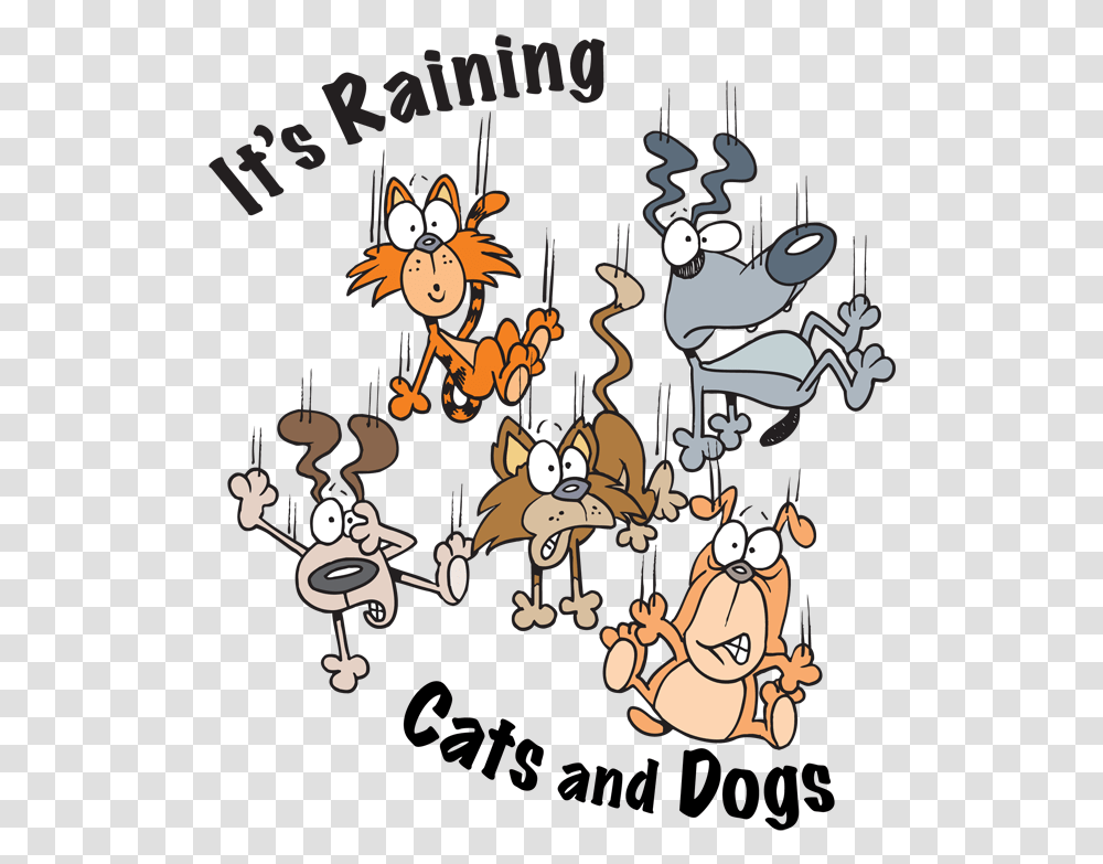 Dog Cat Clipart Group Royalty Free Download Metaphor It's Raining Cats And Dogs, Floral Design, Pattern, Poster Transparent Png