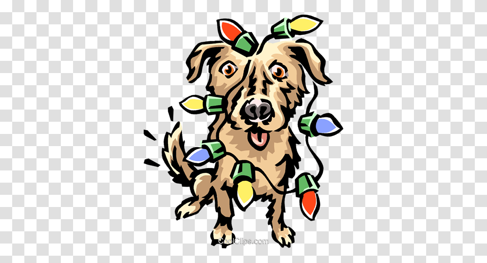Dog Covered In Christmas Lights Royalty Free Vector Clip Art, Mammal, Animal, Pet Transparent Png