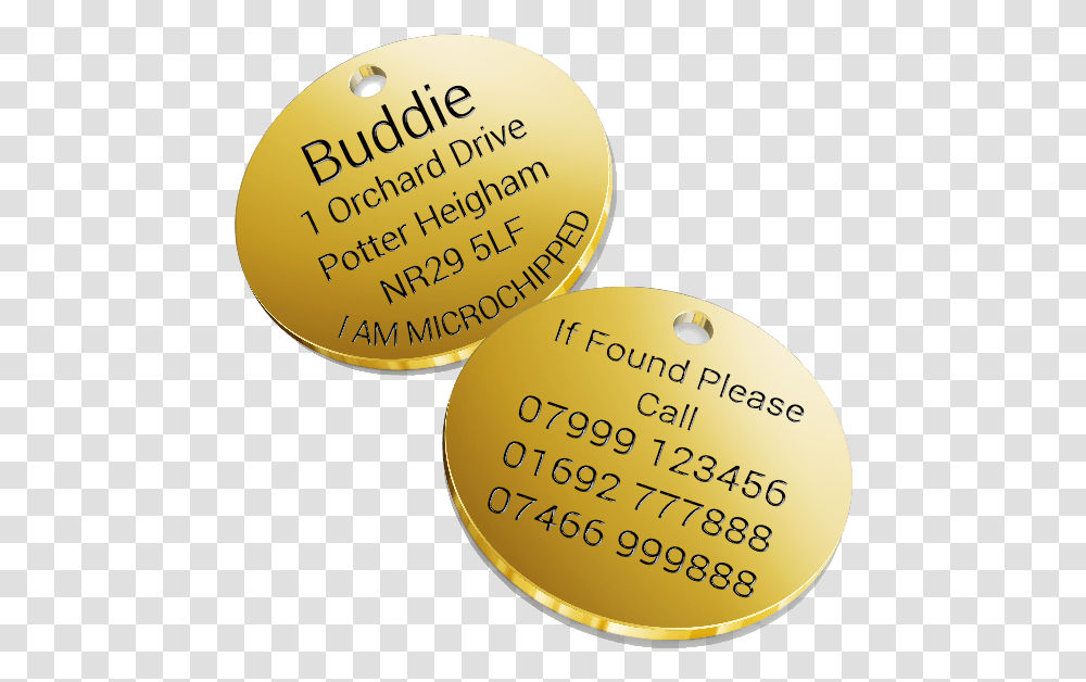 Dog Id Tag Solid Brass Circle, Gold, Coin, Money, Word Transparent Png