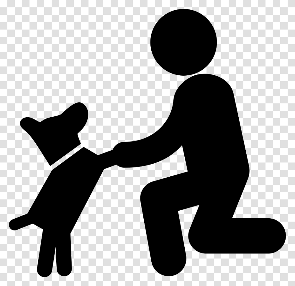 Dog In Front Of A Man Svg Icon Free Download Dog And Human Icon, Person, Silhouette, Hand, Kneeling Transparent Png
