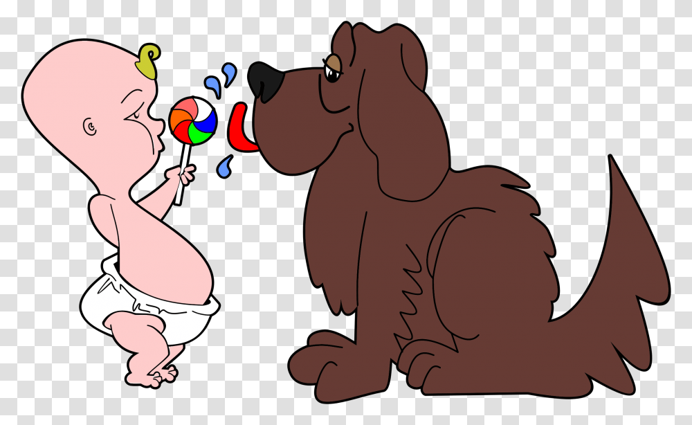 Dog Licking Babys Lollipop Clip Arts Dog And Baby Cartoon, Animal, Leisure Activities, Mammal, Crowd Transparent Png