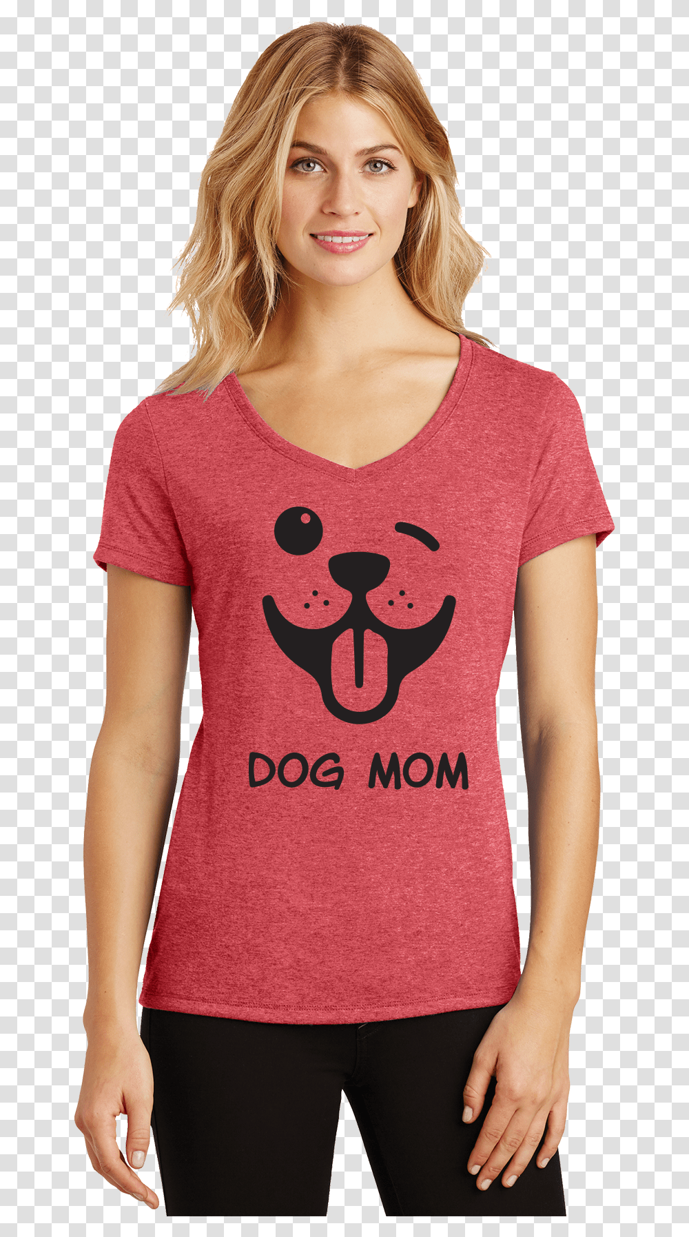 Dog Mom Winky Face Ladies V Neck T Shirt, Apparel, Person, Human Transparent Png