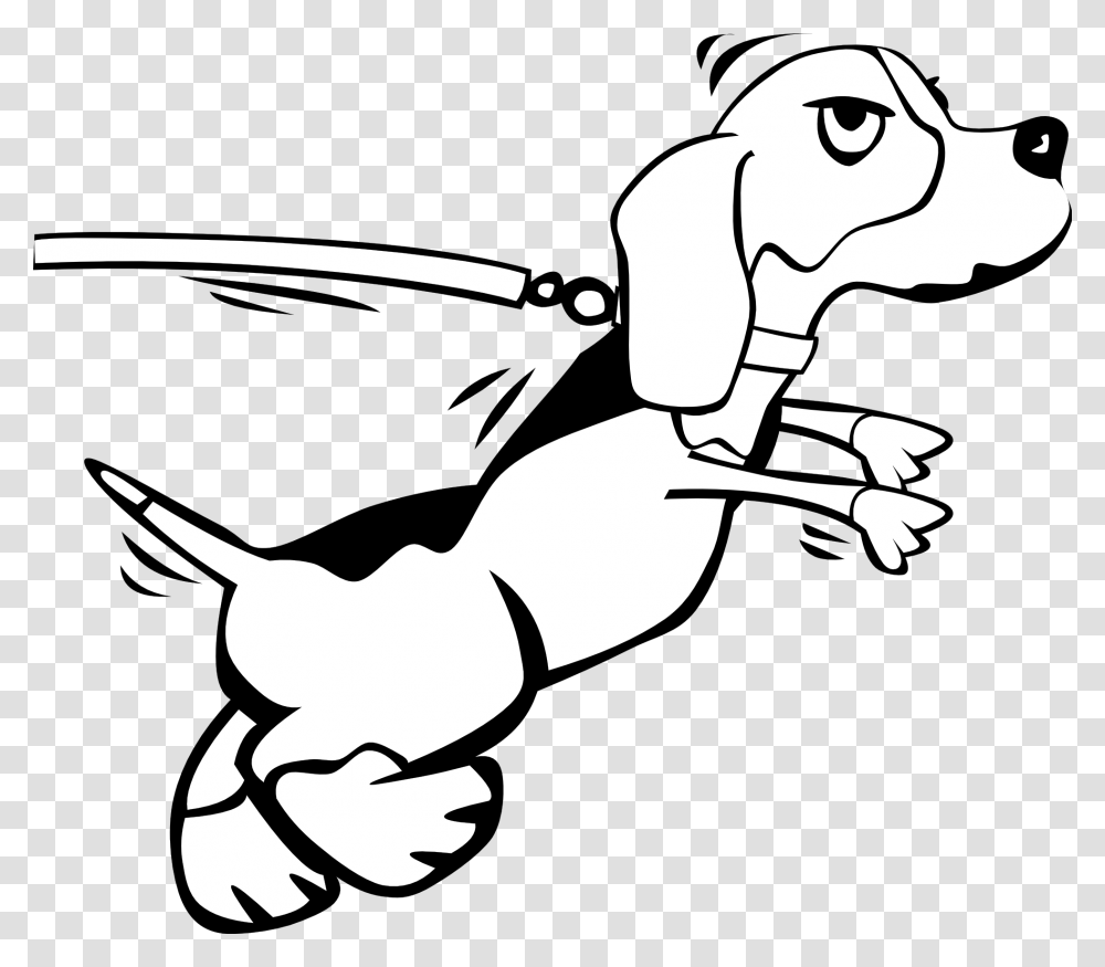 Dog On Leash Cartoon 1 Black White Line Art Cartoon Dogs On A Leash, Stencil, Animal, Drawing, Bird Transparent Png