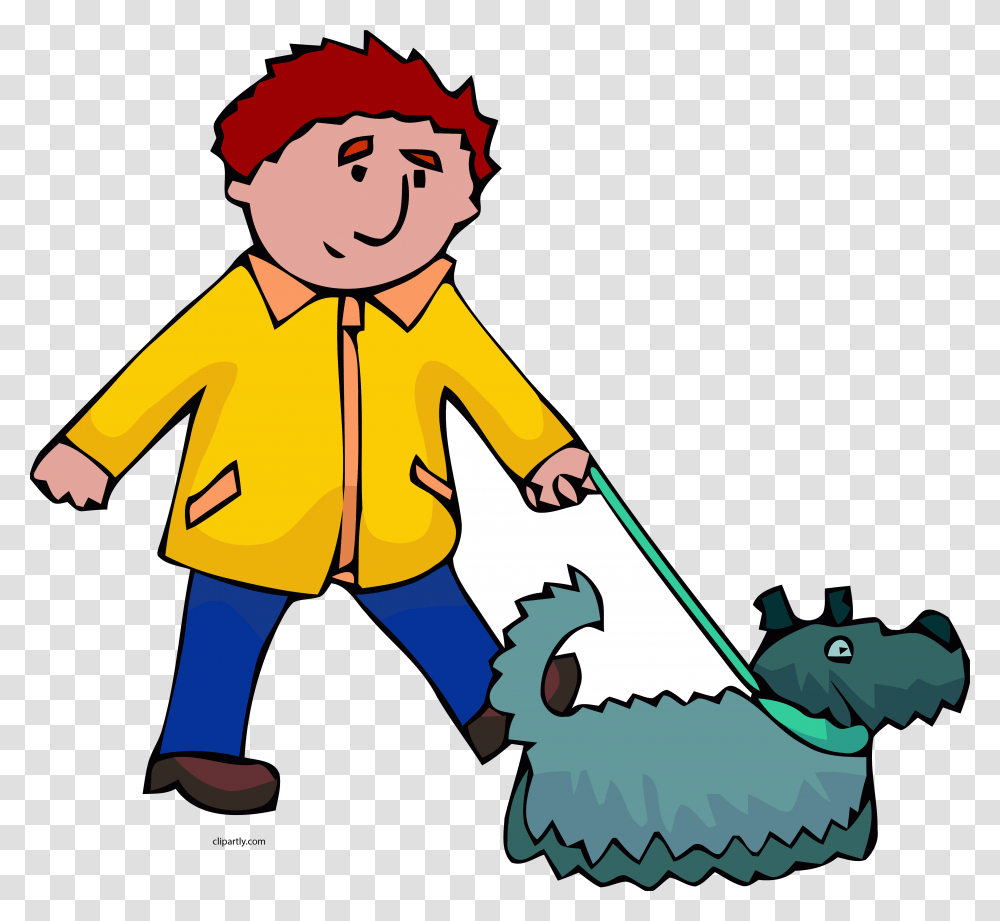 Dog Walking Man And Clipart Clipart Person With Dog, Apparel, Coat, Raincoat Transparent Png