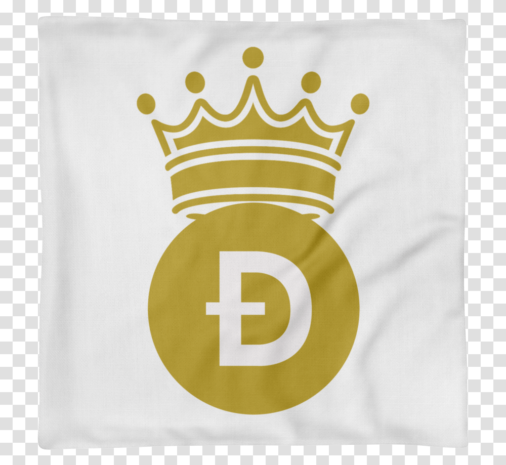 Dogecoin D Symbol With Crown Premium Pillow Case Only Queen Princess Crown Crown Clipart, Cushion, Text, Ketchup, Bag Transparent Png