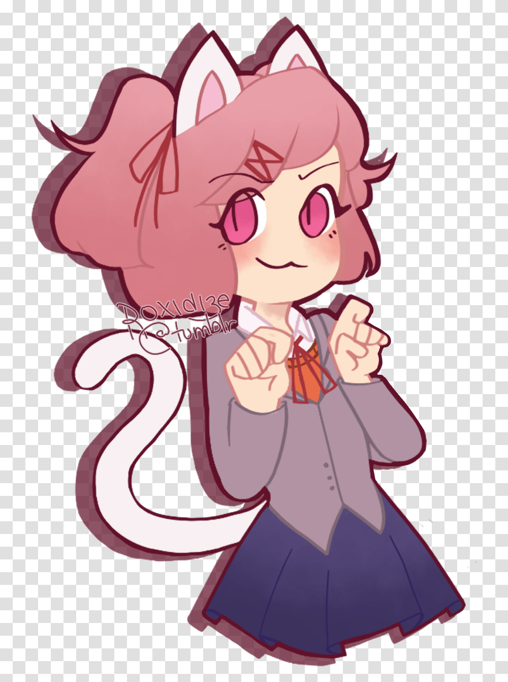 Doki Doki Literature Club Natsuki Cat, Person, Smelling, Female Transparent Png