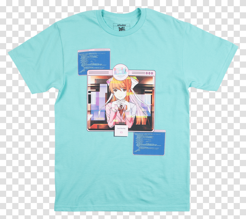Doki Monika Blue Tee Short Sleeve, Clothing, Apparel, T-Shirt, Person Transparent Png