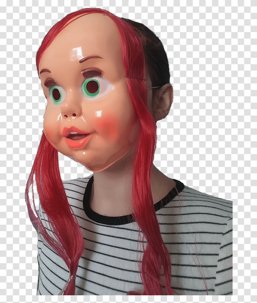 Doll Mask Creepy Horror Vintage Spooky Girl, Toy, Hair, Head, Person Transparent Png