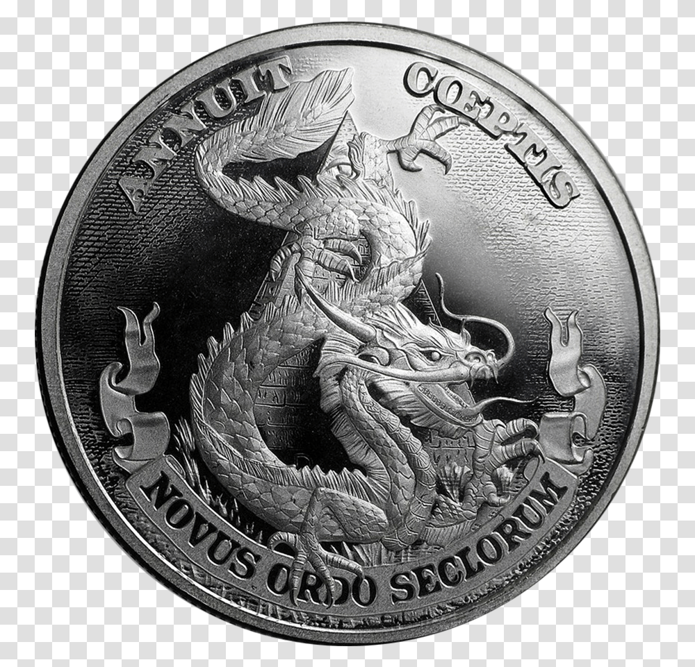Dollar 1oz Silver Shield Round Dollar Dragon Silver Coin, Money, Nickel, Painting, Art Transparent Png