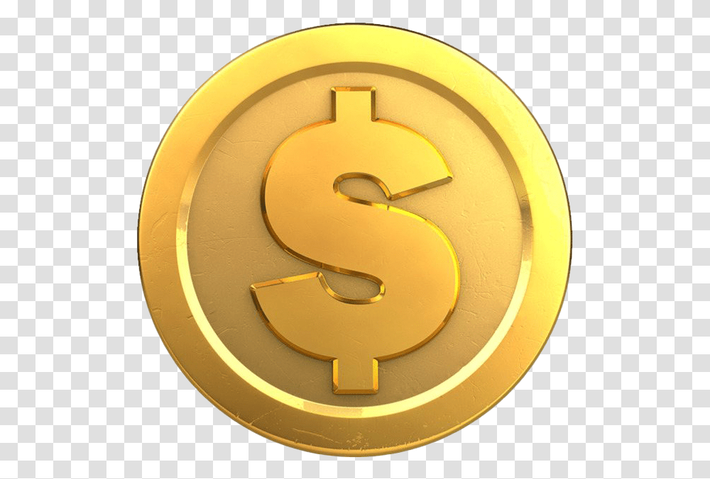 Dollar Gold Coin All Gold Dollar Coin, Number, Symbol, Text, Money Transparent Png