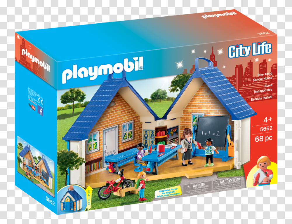 Dollhouse Playmobil Take Along School House, Wheel, Machine, Person, Human Transparent Png