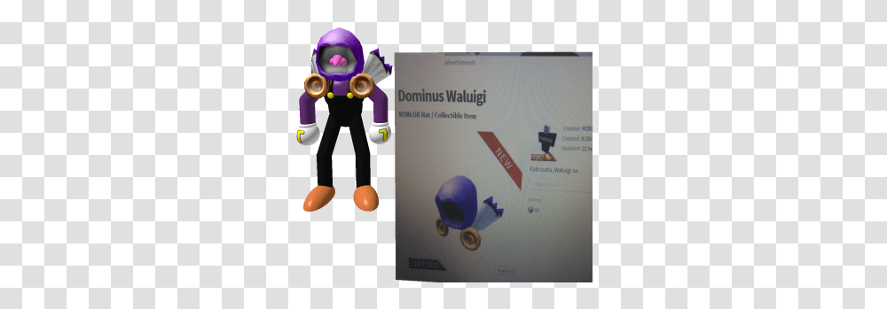 Dominus Waluigi Roblox Figurine, Robot, Text, Toy, Person Transparent Png