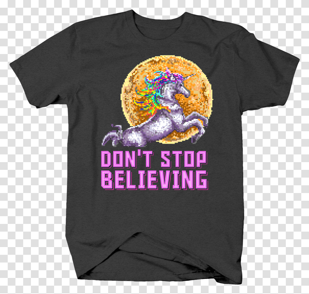 Don 039 T Stop Believing Rainbow Unicorn And Moon Pixel Boardwalk T Shirts Beach, Apparel, T-Shirt, Sleeve Transparent Png