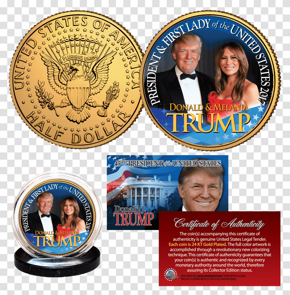 Donald Amp Melania Trump Gold Collector Coin Melania Trump Coin, Person, Human, Advertisement, Poster Transparent Png