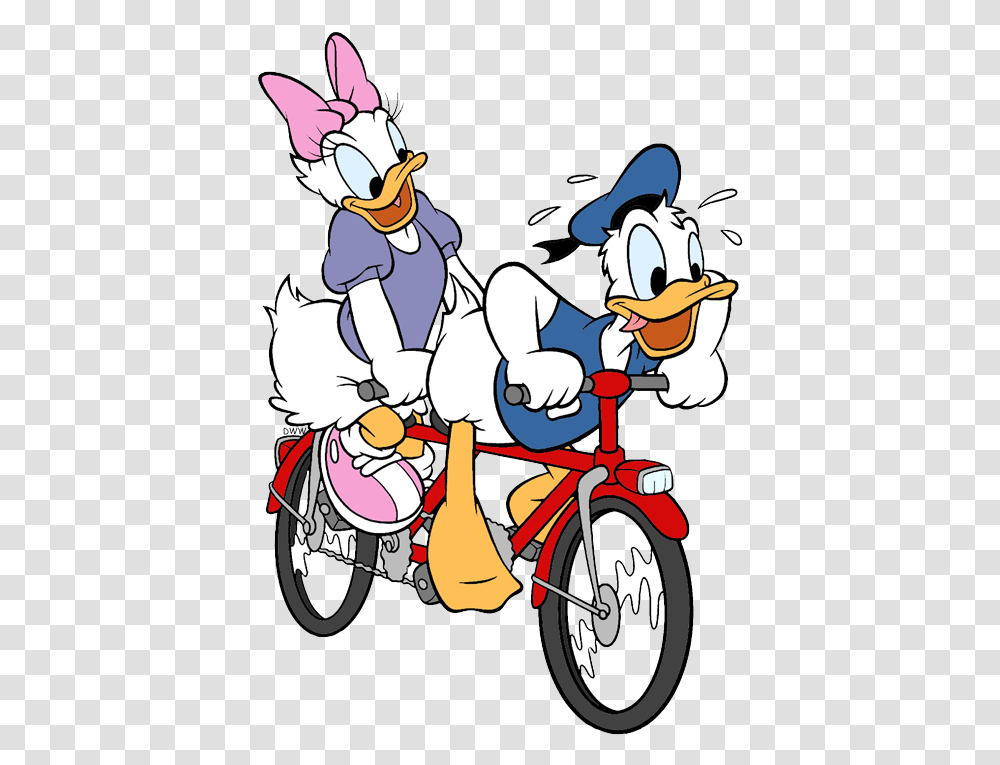 Donald Duck And Daisy On Bike, Vehicle, Transportation, Motorcycle, Moped Transparent Png
