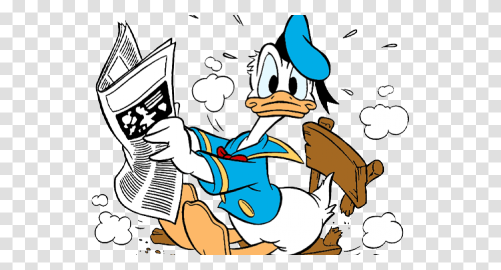 Donald Duck Clipart Reading Donald Duck Reading Newspaper, Person, Human, Comics, Book Transparent Png
