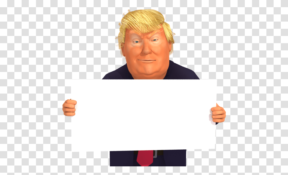 Donald Trump Caricature Holding A Sign Free Imagestrump Donald Trump Caricature Hd, Person, Face, White Board Transparent Png