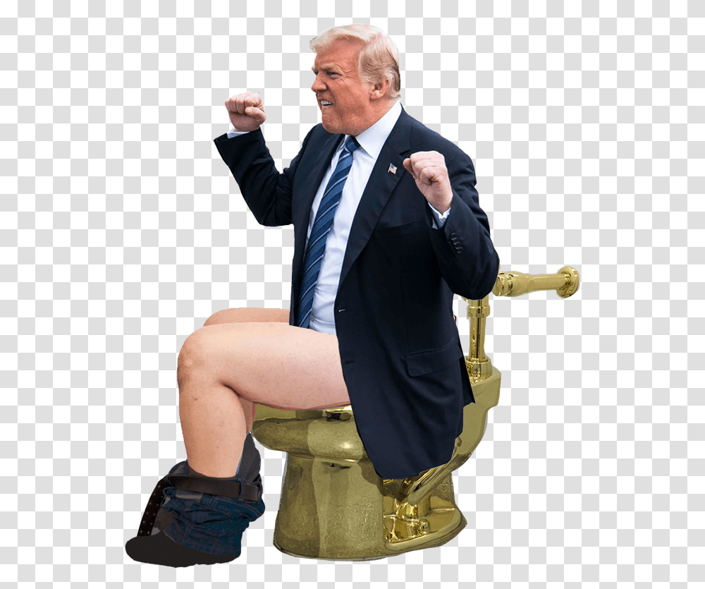 Donald Trump Trump On Gold Toilet, Tie, Clothing, Person, Crowd Transparent Png