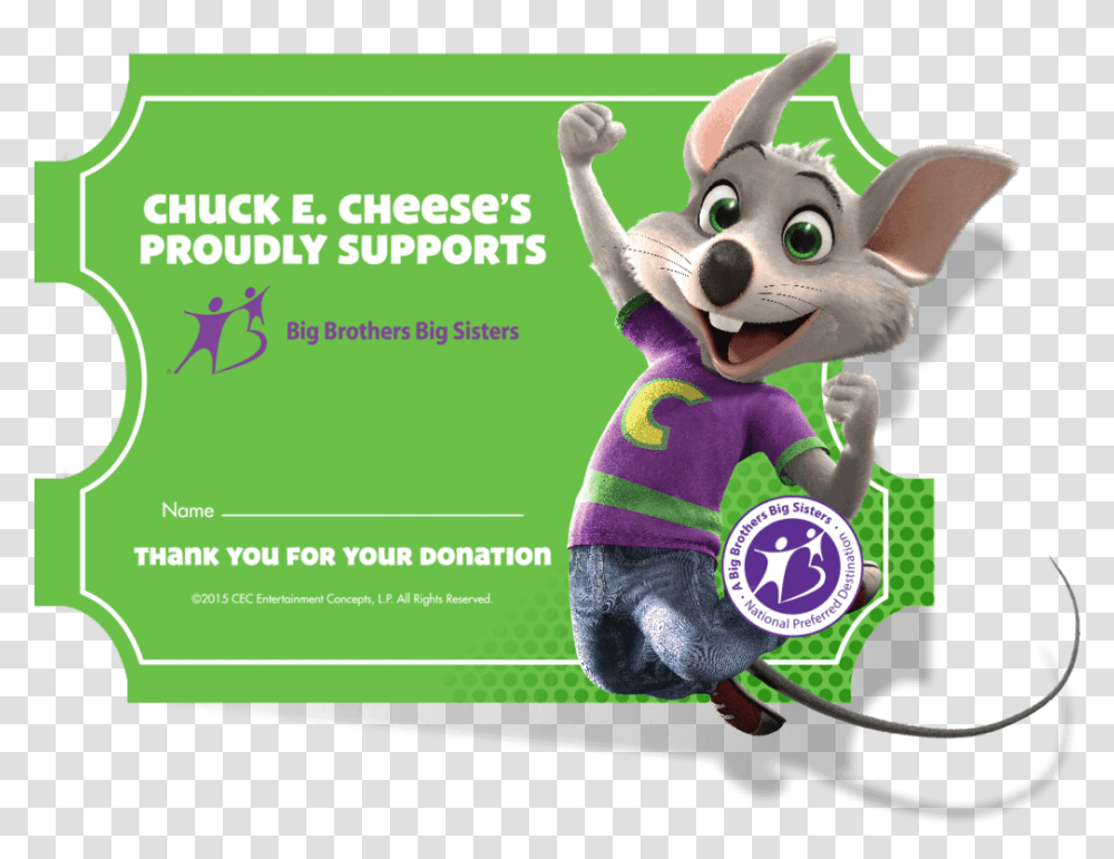 Donate To Big Brothers Free Printable Chuck E Cheese Birthday Invitations, Toy, Poster, Advertisement, Flyer Transparent Png