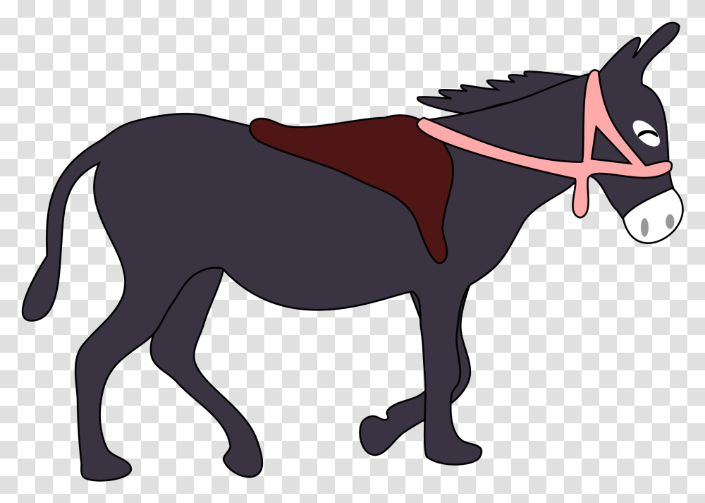 Donkey Is Smiling With A Saddle And A Pink Bridle Donkey Walking Clipart, Animal, Mammal, Horse Transparent Png