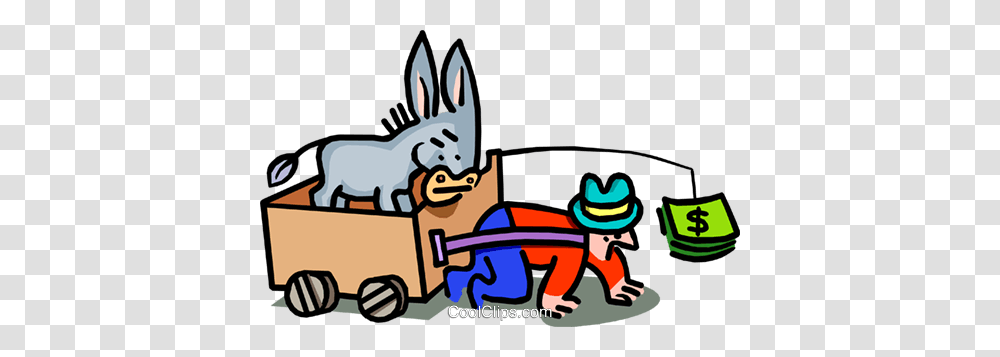 Donkey Leading Man With Money On A Stick Royalty Free Vector Clip, Cardboard, Vehicle, Transportation, Box Transparent Png
