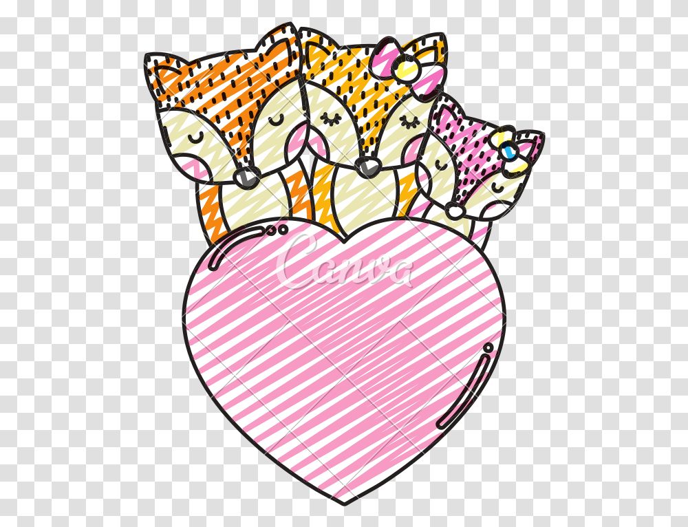 Doodle Adorable Fox Family Together With Heart Icons By Canva Heart, Drawing, Crowd, Leisure Activities, Balloon Transparent Png